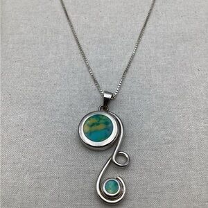 Vintage Sterling silver and Blue Asymmetrical Necklace